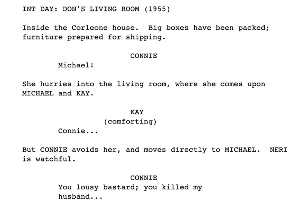 Example of Courier font in screenplay for The Godfather