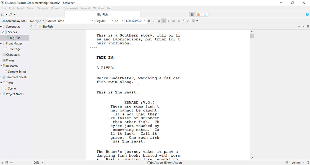 Scrivener screenwriting software