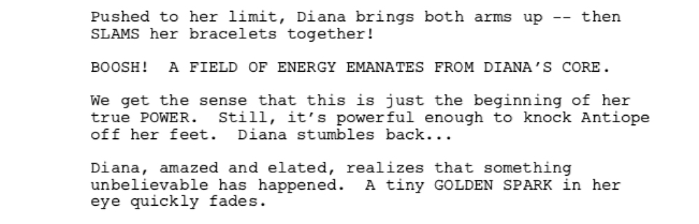 Action lines in the Wonder Woman script
