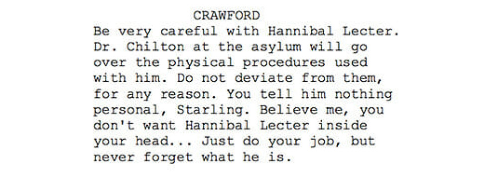 Example of dialogue in the Silence of the Lambs script