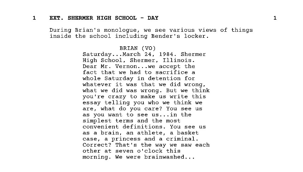 Example of an extension in the Breakfast Club script