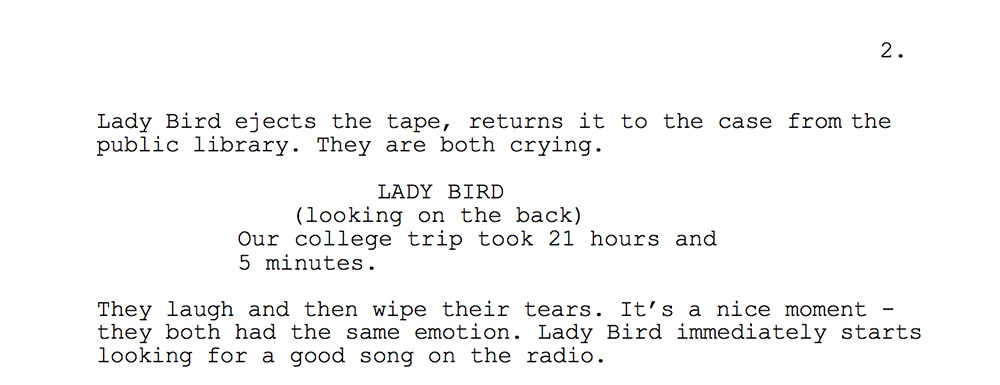 Page number in upper right hand corner of Lady Bird script