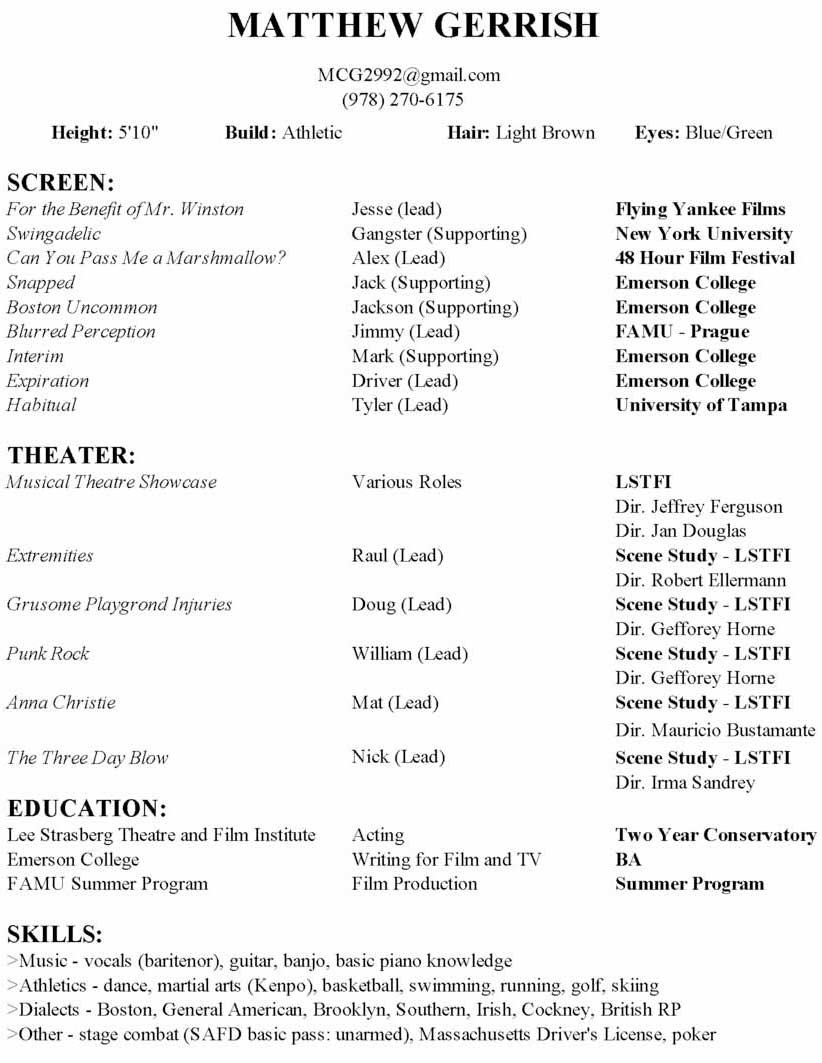 Matthew Gerrish's acting resume